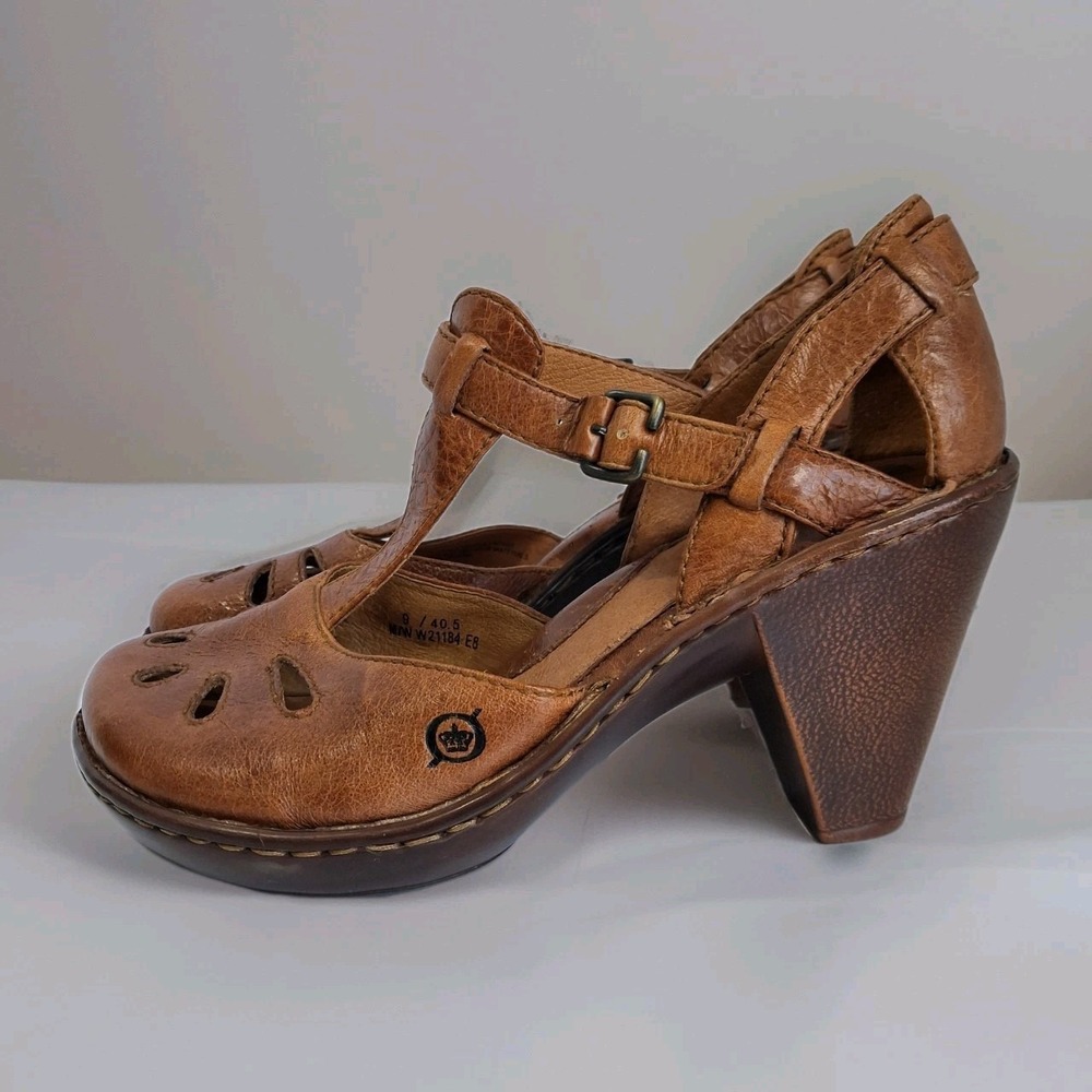 Born Womens Shoes Charisma T Strap Mary Jane Leather Round Toe Tan Heels Sz 9 - Picture 3 of 13